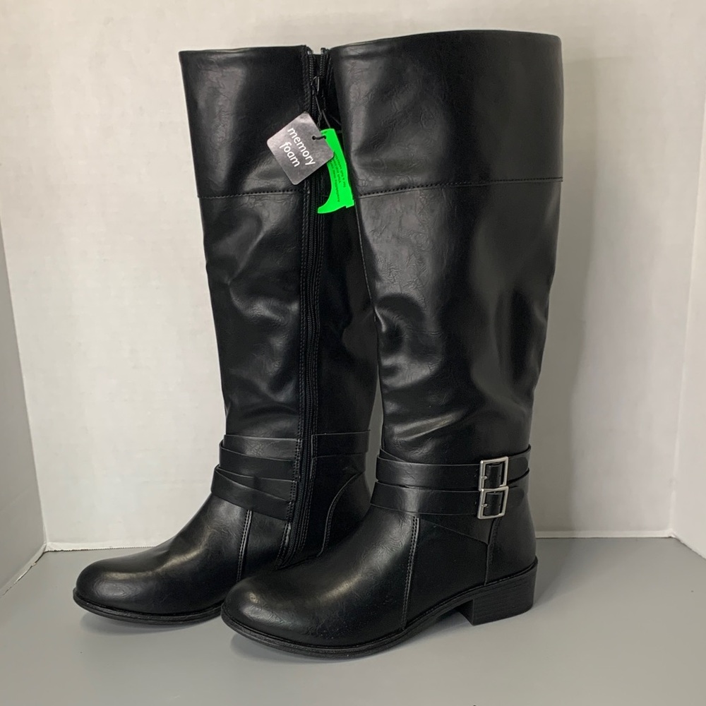 Arizona Jean Com. Denmark Black Faux Leather w/buckles Size 9.5 NWT